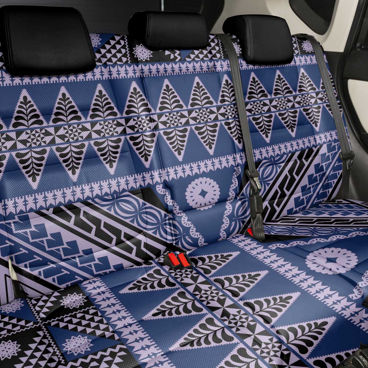 Vintage Bula Fiji Back Car Seat Cover Prussian Blue Tapa Masi Motif