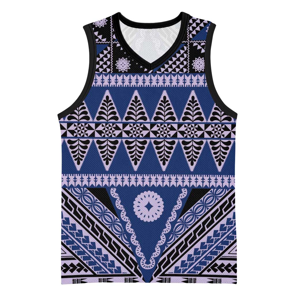 Vintage Bula Fiji Basketball Jersey Prussian Blue Tapa Masi Motif LT9 Unisex Blue - Polynesian Pride