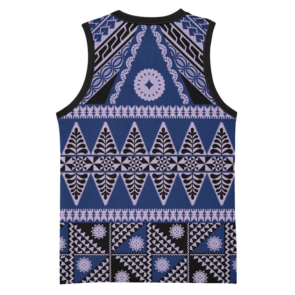 Vintage Bula Fiji Basketball Jersey Prussian Blue Tapa Masi Motif LT9 - Polynesian Pride