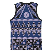 Vintage Bula Fiji Basketball Jersey Prussian Blue Tapa Masi Motif LT9 - Polynesian Pride
