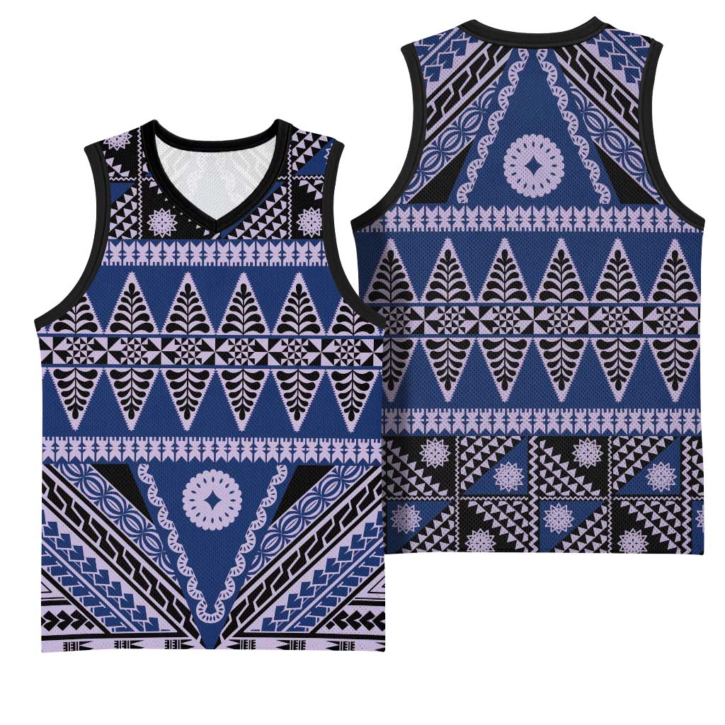 Vintage Bula Fiji Basketball Jersey Prussian Blue Tapa Masi Motif LT9 - Polynesian Pride