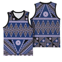 Vintage Bula Fiji Basketball Jersey Prussian Blue Tapa Masi Motif LT9 - Polynesian Pride