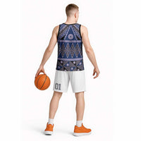 Vintage Bula Fiji Basketball Jersey Prussian Blue Tapa Masi Motif LT9 - Polynesian Pride