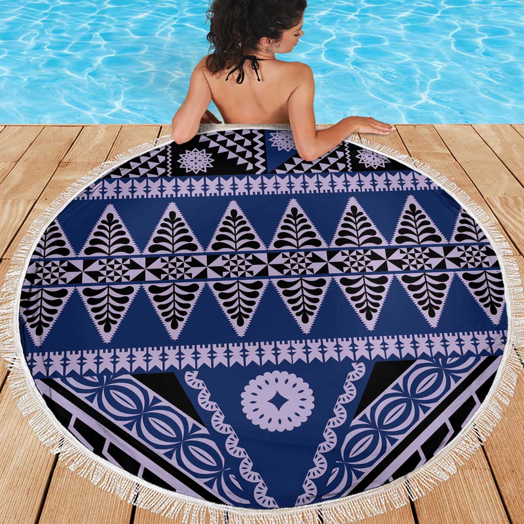 Vintage Bula Fiji Beach Blanket Prussian Blue Tapa Masi Motif