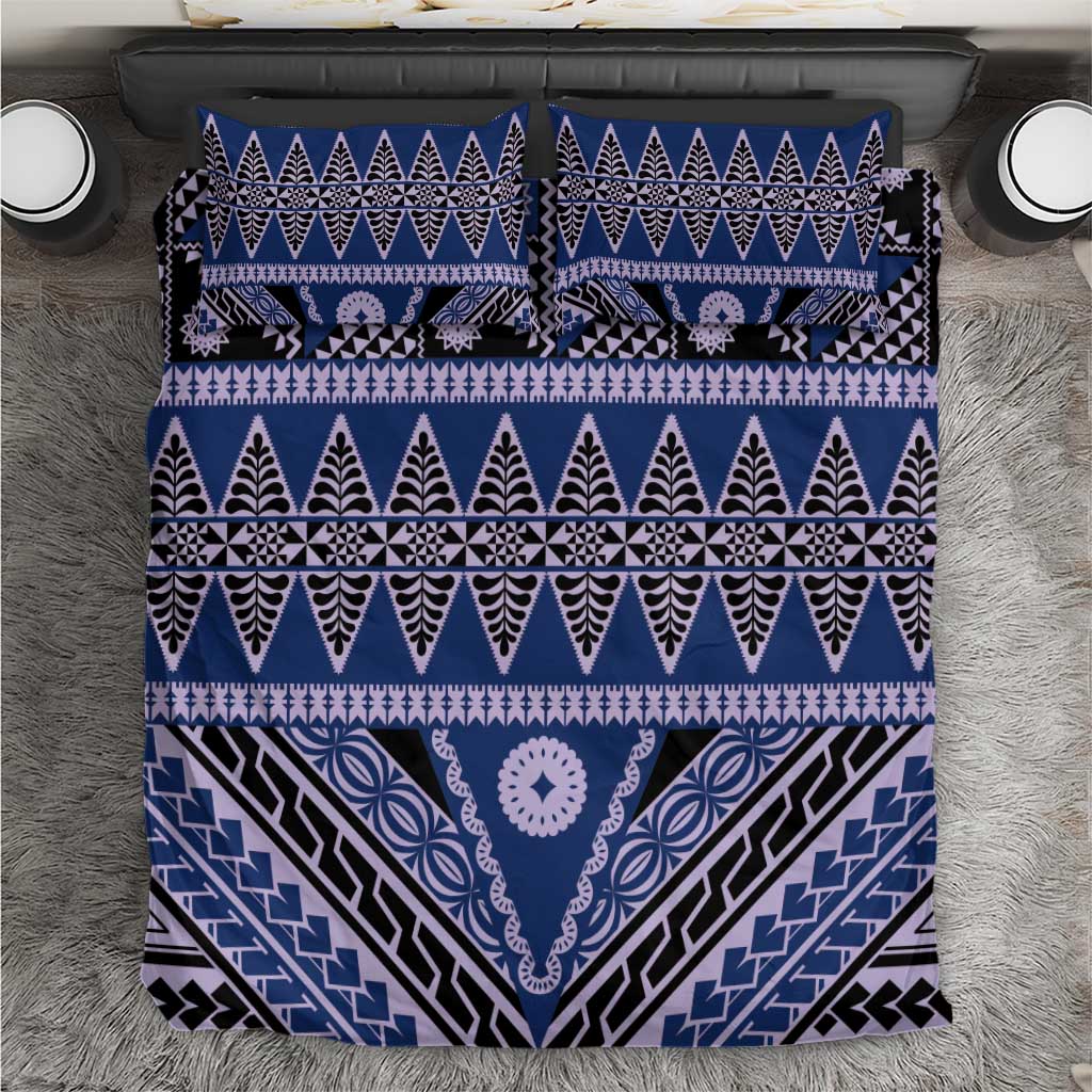 Vintage Bula Fiji Bedding Set Prussian Blue Tapa Masi Motif