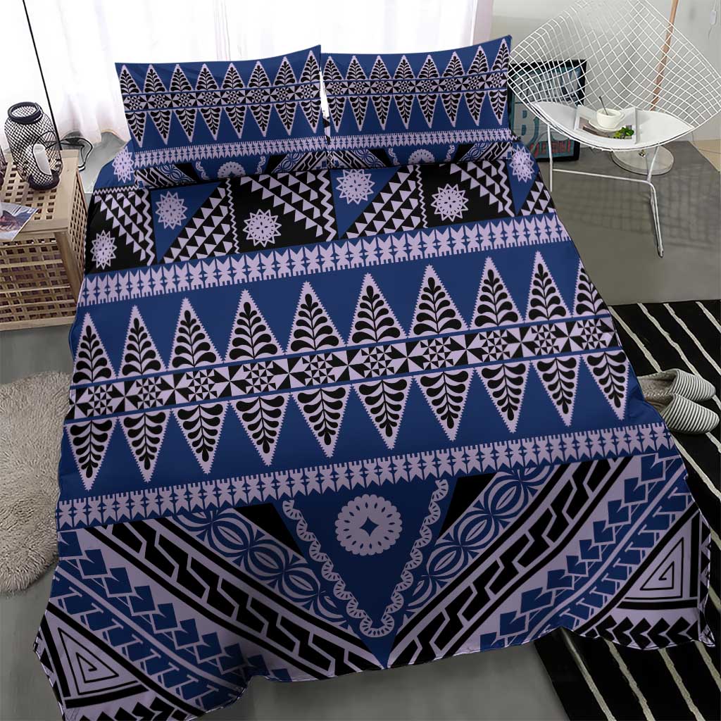 Vintage Bula Fiji Bedding Set Prussian Blue Tapa Masi Motif