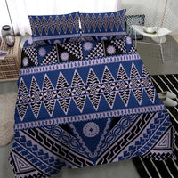 Vintage Bula Fiji Bedding Set Prussian Blue Tapa Masi Motif