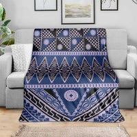 Vintage Bula Fiji Blanket Prussian Blue Tapa Masi Motif