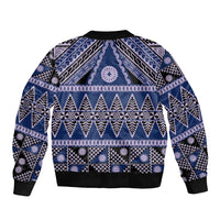 Vintage Bula Fiji Bomber Jacket Prussian Blue Tapa Masi Motif LT9 - Polynesian Pride