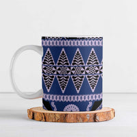 Vintage Bula Fiji Ceramic Mug Prussian Blue Tapa Masi Motif - Polynesian Pride