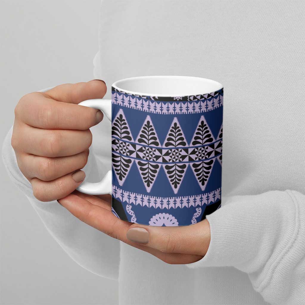 Vintage Bula Fiji Ceramic Mug Prussian Blue Tapa Masi Motif - Polynesian Pride