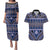Vintage Bula Fiji Couples Matching Puletasi and Hawaiian Shirt Prussian Blue Tapa Masi Motif