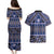 Vintage Bula Fiji Couples Matching Puletasi and Hawaiian Shirt Prussian Blue Tapa Masi Motif