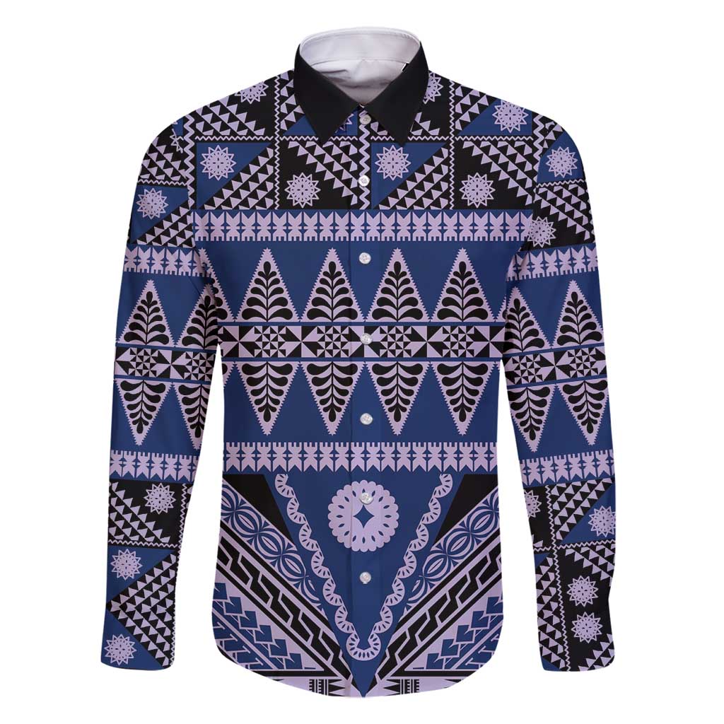 Vintage Bula Fiji Family Matching Long Sleeve Bodycon Dress and Hawaiian Shirt Prussian Blue Tapa Masi Motif