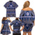 Vintage Bula Fiji Family Matching Off Shoulder Short Dress and Hawaiian Shirt Prussian Blue Tapa Masi Motif