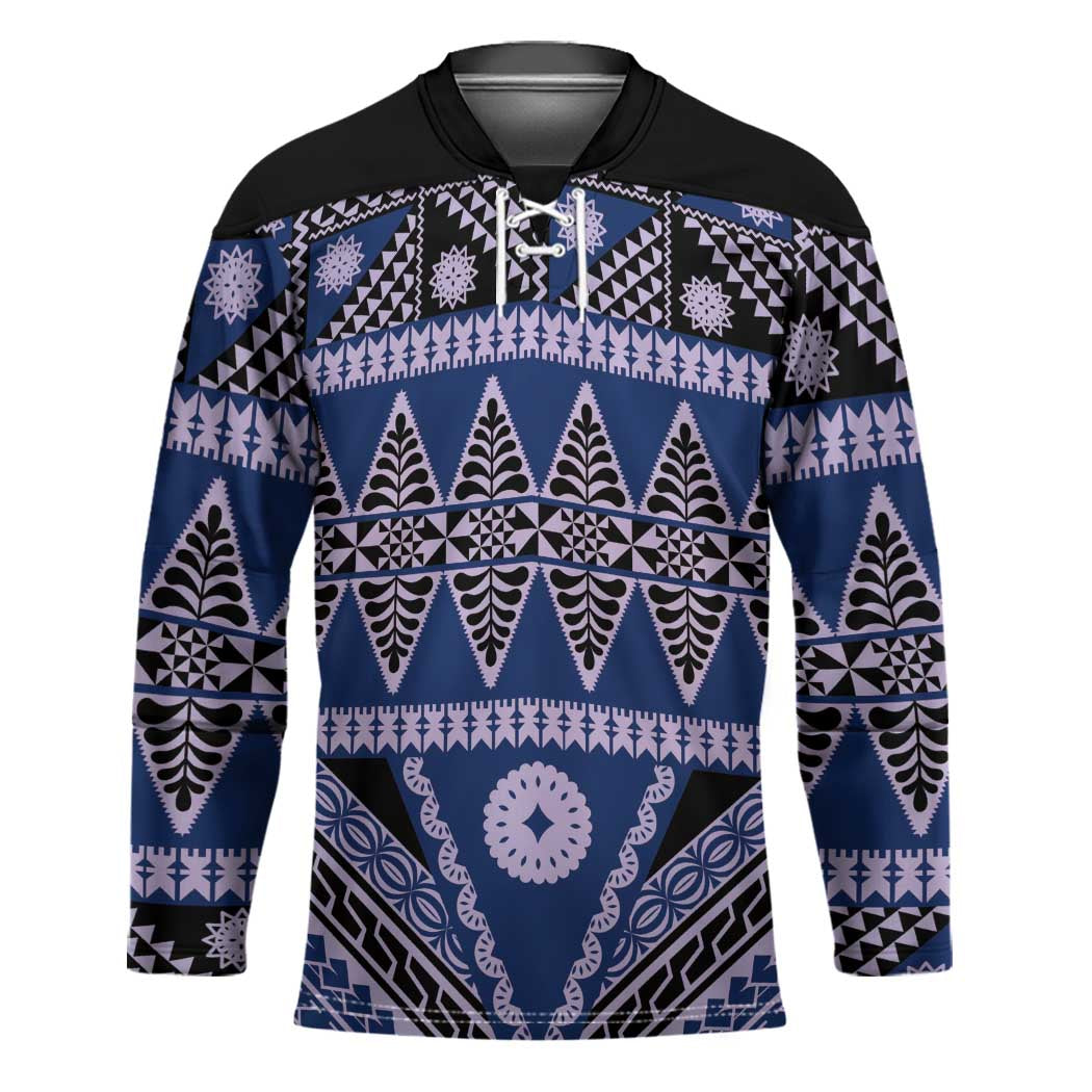 Vintage Bula Fiji Hockey Jersey Prussian Blue Tapa Masi Motif LT9 Unisex Blue - Polynesian Pride
