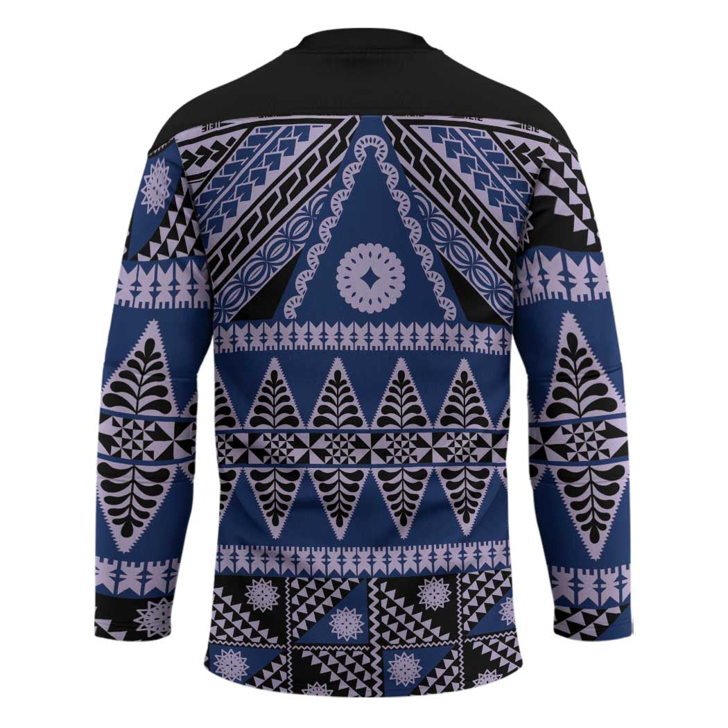 Vintage Bula Fiji Hockey Jersey Prussian Blue Tapa Masi Motif LT9 - Polynesian Pride