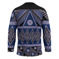 Vintage Bula Fiji Hockey Jersey Prussian Blue Tapa Masi Motif LT9 - Polynesian Pride