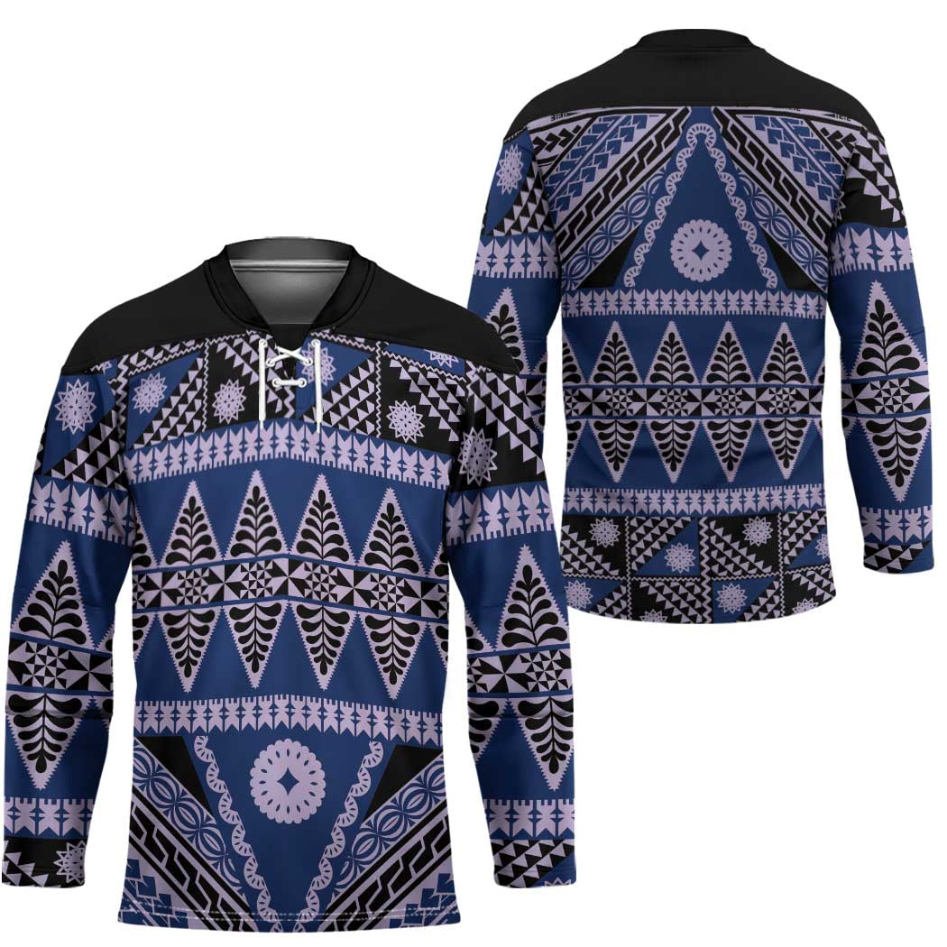 Vintage Bula Fiji Hockey Jersey Prussian Blue Tapa Masi Motif LT9 - Polynesian Pride