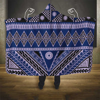 Vintage Bula Fiji Hooded Blanket Prussian Blue Tapa Masi Motif