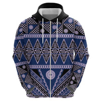 Vintage Bula Fiji Hoodie Prussian Blue Tapa Masi Motif