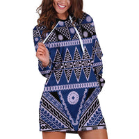 Vintage Bula Fiji Hoodie Dress Prussian Blue Tapa Masi Motif