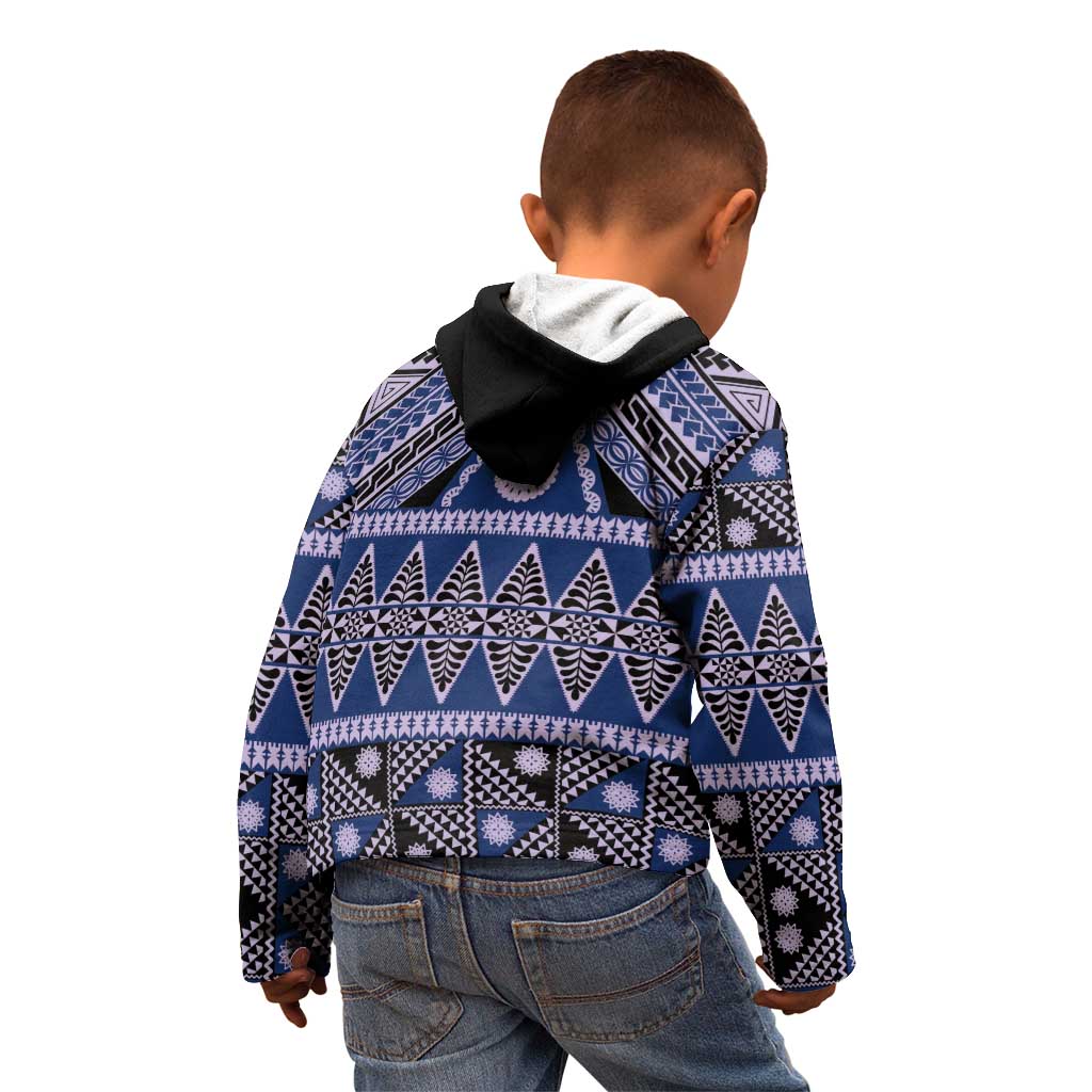 Vintage Bula Fiji Kid Hoodie Prussian Blue Tapa Masi Motif