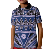 Vintage Bula Fiji Kid Polo Shirt Prussian Blue Tapa Masi Motif