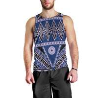 Vintage Bula Fiji Men Tank Top Prussian Blue Tapa Masi Motif