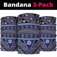 Vintage Bula Fiji Neck Gaiter Prussian Blue Tapa Masi Motif - Polynesian Pride