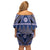 Vintage Bula Fiji Off Shoulder Short Dress Prussian Blue Tapa Masi Motif