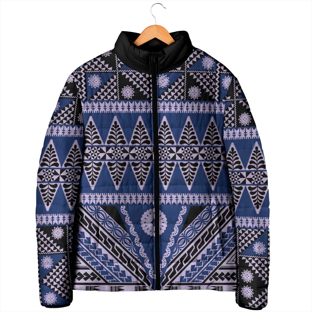 Vintage Bula Fiji Padded Jacket Prussian Blue Tapa Masi Motif LT9 - Polynesian Pride