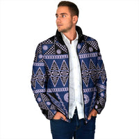 Vintage Bula Fiji Padded Jacket Prussian Blue Tapa Masi Motif LT9 - Polynesian Pride