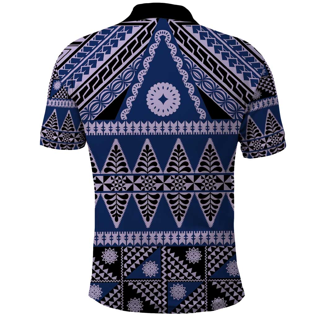 Vintage Bula Fiji Polo Shirt Prussian Blue Tapa Masi Motif