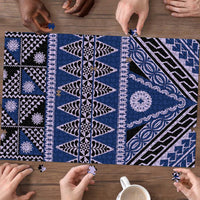 Vintage Bula Fiji Puzzle Prussian Blue Tapa Masi Motif LT9 - Polynesian Pride