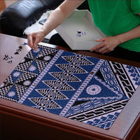 Vintage Bula Fiji Puzzle Prussian Blue Tapa Masi Motif LT9 - Polynesian Pride