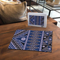 Vintage Bula Fiji Puzzle Prussian Blue Tapa Masi Motif LT9 - Polynesian Pride