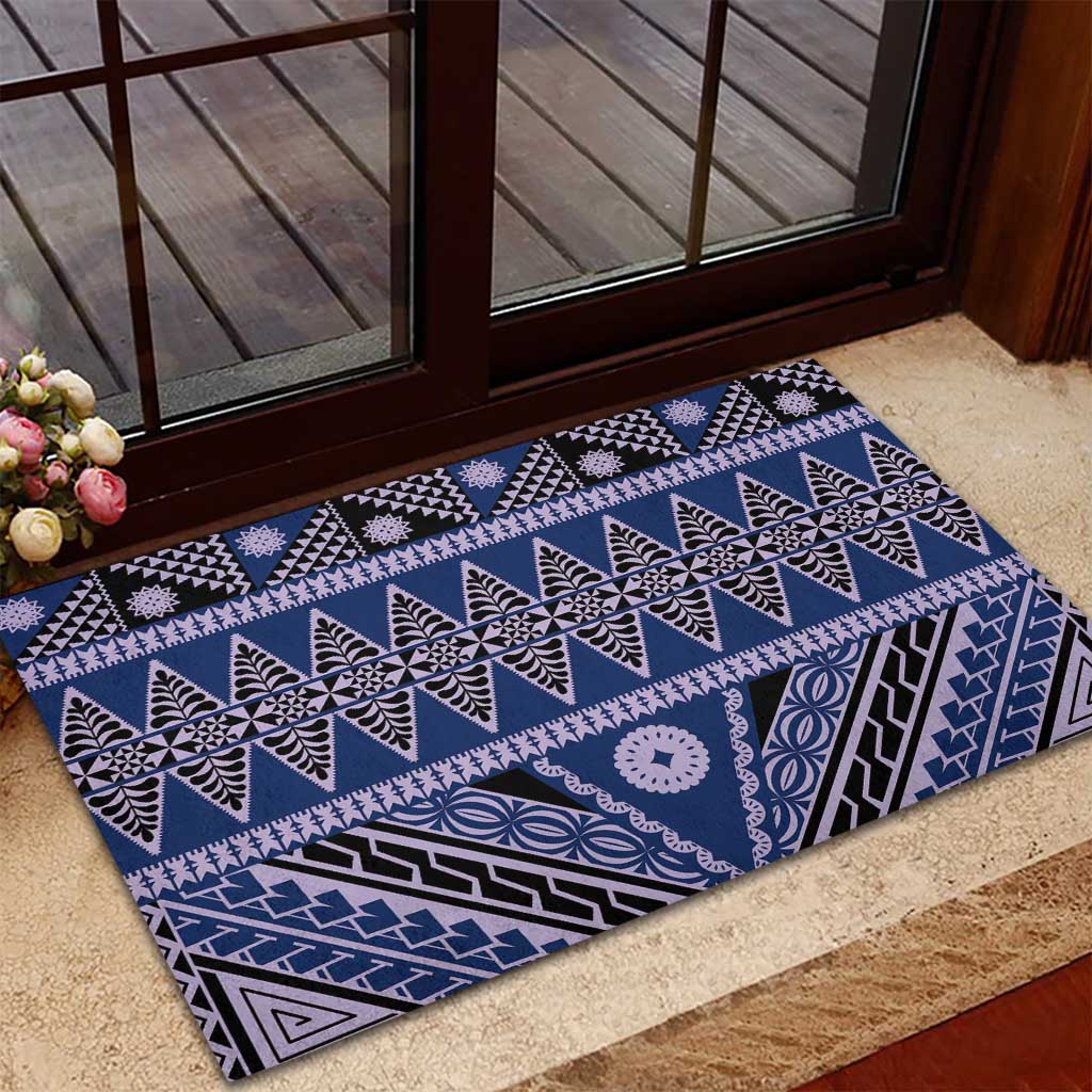 Vintage Bula Fiji Rubber Doormat Prussian Blue Tapa Masi Motif