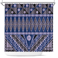 Vintage Bula Fiji Shower Curtain Prussian Blue Tapa Masi Motif