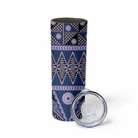 Vintage Bula Fiji Skinny Tumbler Prussian Blue Tapa Masi Motif