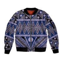 Vintage Bula Fiji Sleeve Zip Bomber Jacket Prussian Blue Tapa Masi Motif