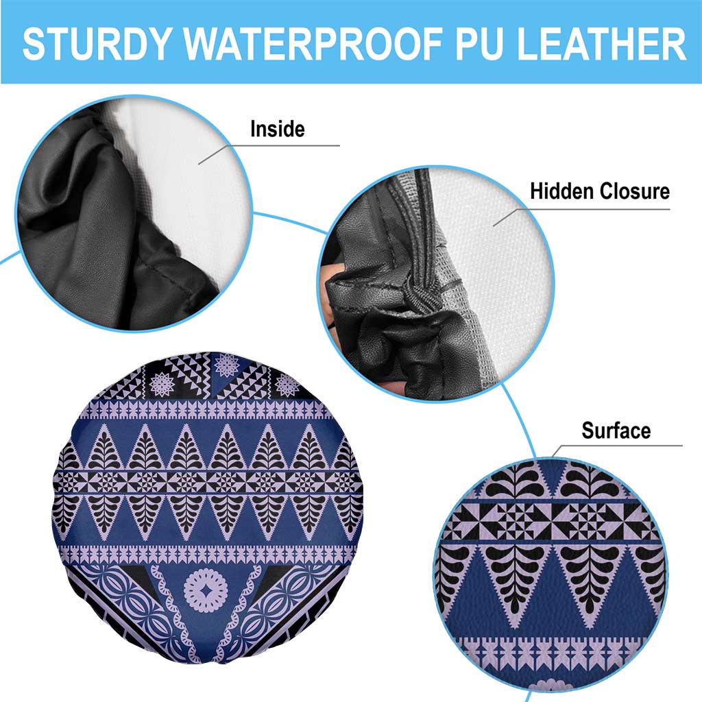 Vintage Bula Fiji Spare Tire Cover Prussian Blue Tapa Masi Motif