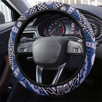 Vintage Bula Fiji Steering Wheel Cover Prussian Blue Tapa Masi Motif LT9 - Polynesian Pride