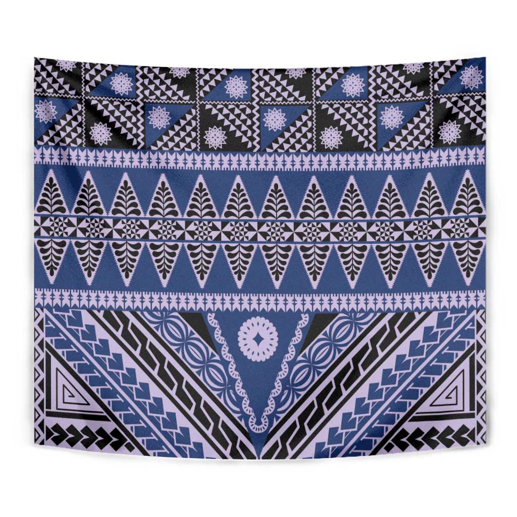 Vintage Bula Fiji Tapestry Prussian Blue Tapa Masi Motif