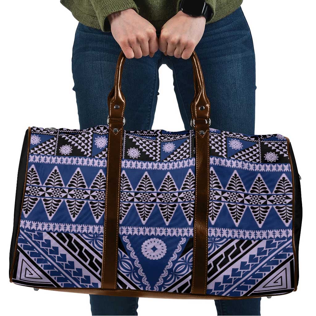Vintage Bula Fiji Travel Bag Prussian Blue Tapa Masi Motif - Polynesian Pride