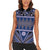 Vintage Bula Fiji Women Sleeveless Polo Shirt Prussian Blue Tapa Masi Motif
