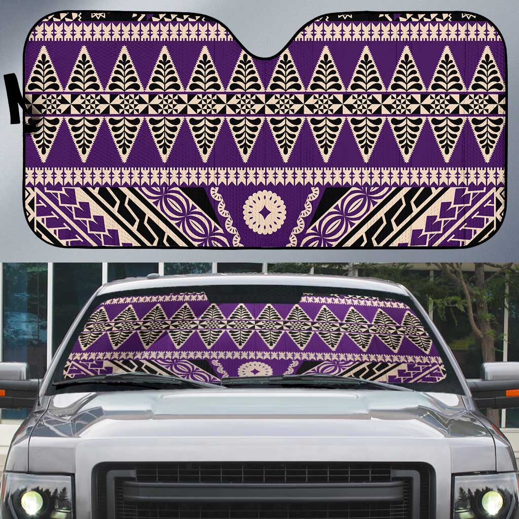 Vintage Bula Fiji Auto Sun Shade Purple Tapa Masi Motif - Polynesian Pride