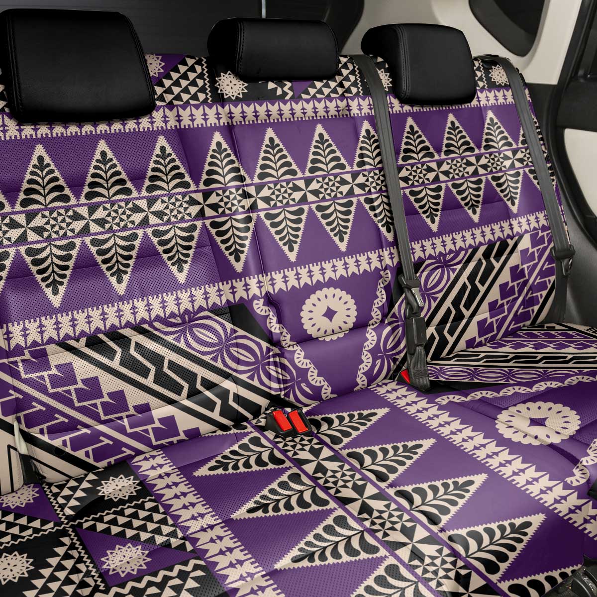 Vintage Bula Fiji Back Car Seat Cover Purple Tapa Masi Motif
