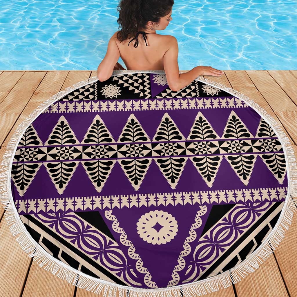 Vintage Bula Fiji Beach Blanket Purple Tapa Masi Motif