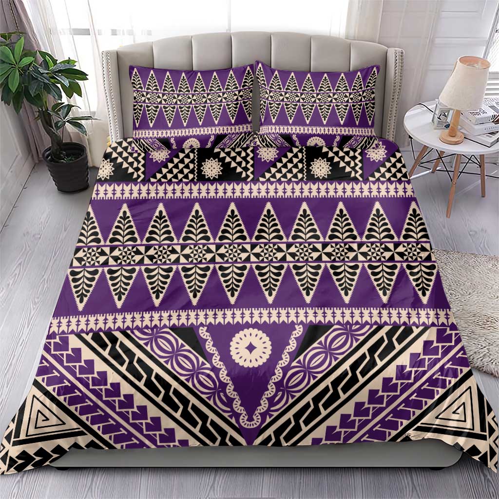 Vintage Bula Fiji Bedding Set Purple Tapa Masi Motif